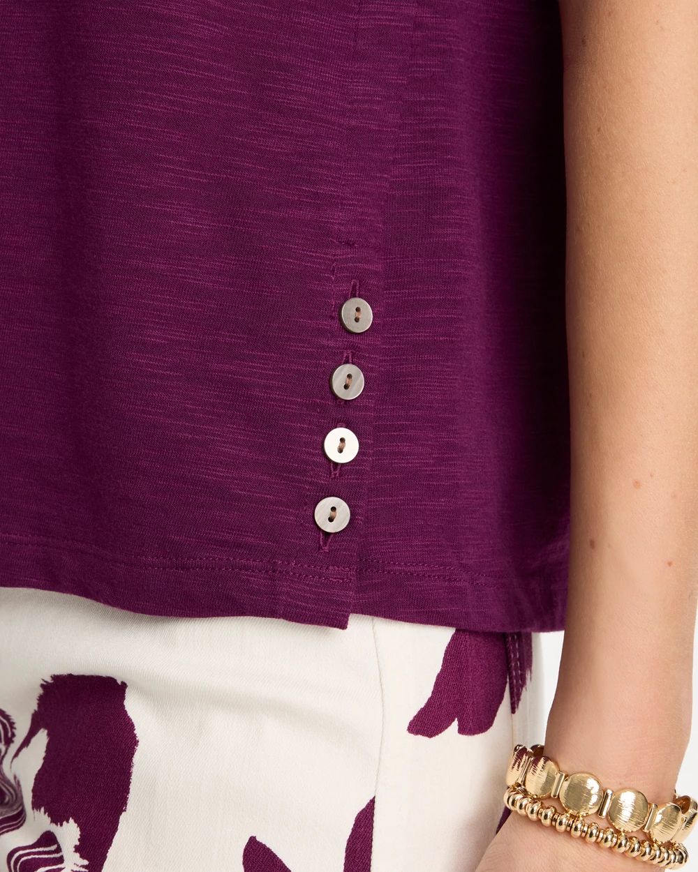 Cotton Slub Crewneck Button Tee click to view larger image.