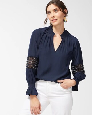 Mesh Inset Popover Blouse