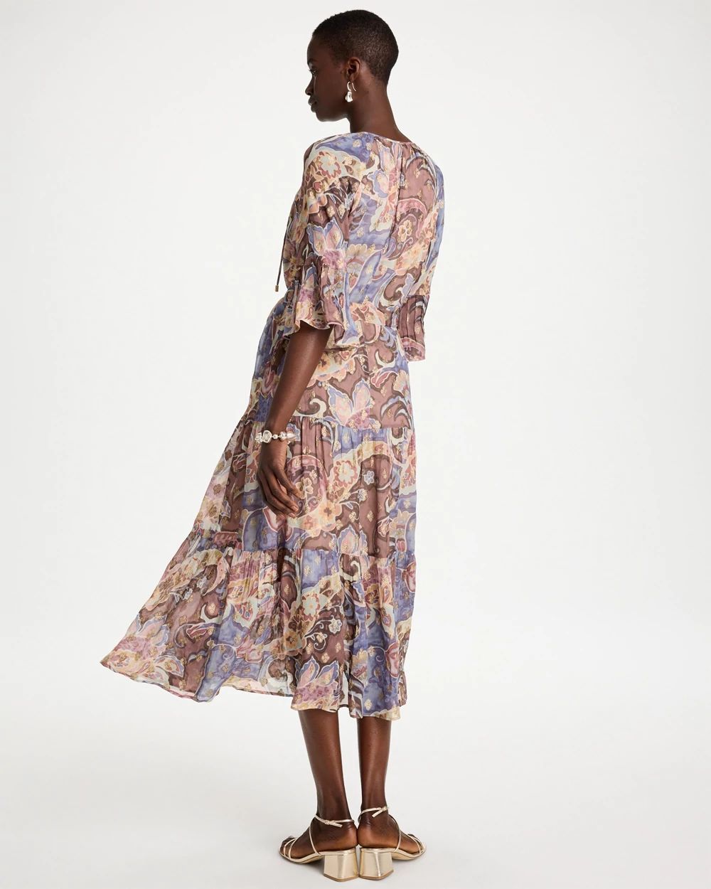 Foiled Woven Pleated Dress click to view larger image.