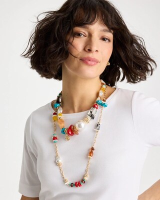 Mixed-Media Long Beaded Necklace click to view larger image.