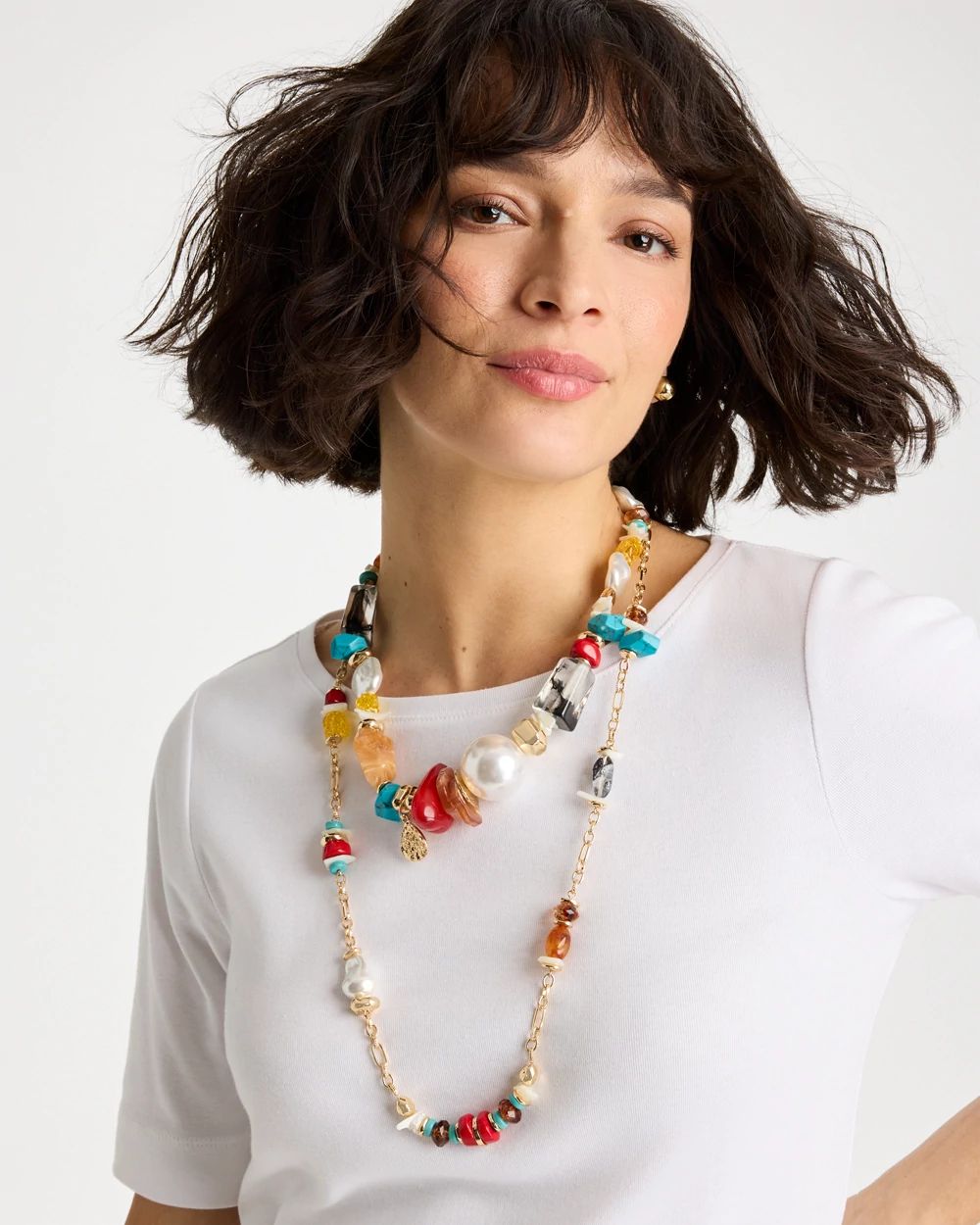 Mixed-Media Long Beaded Necklace