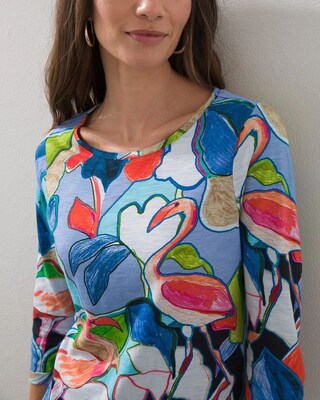 3/4 Sleeve Tropical Print Slub Tee