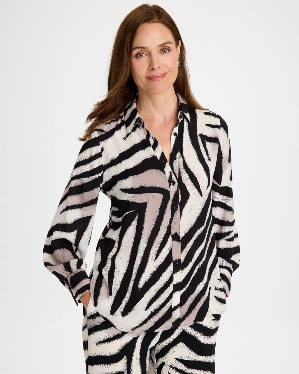 Georgette Zebra Print Collared Shirt