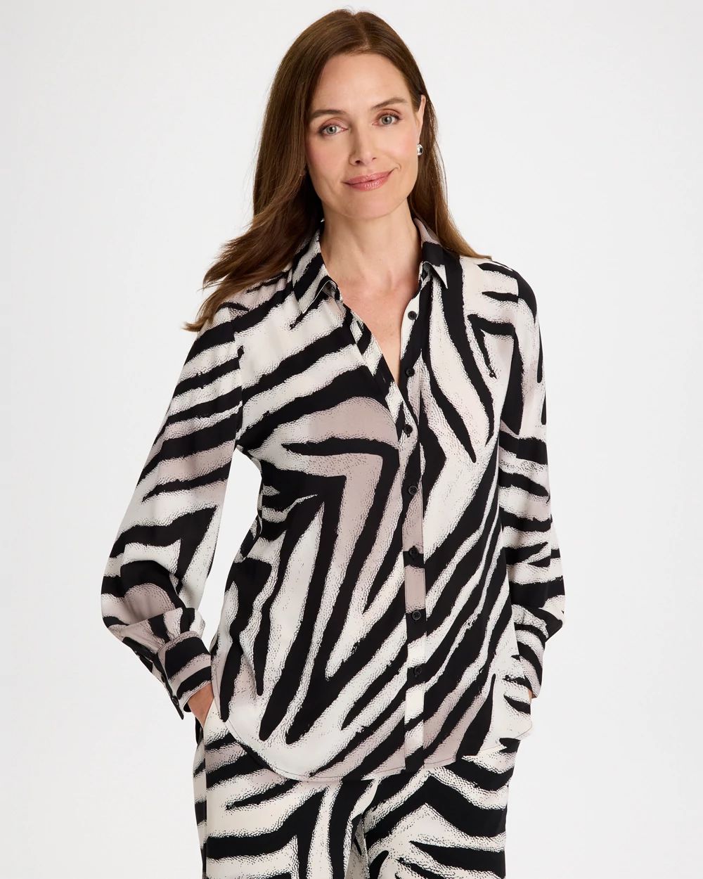Georgette Zebra Print Collared Shirt click to view larger image.