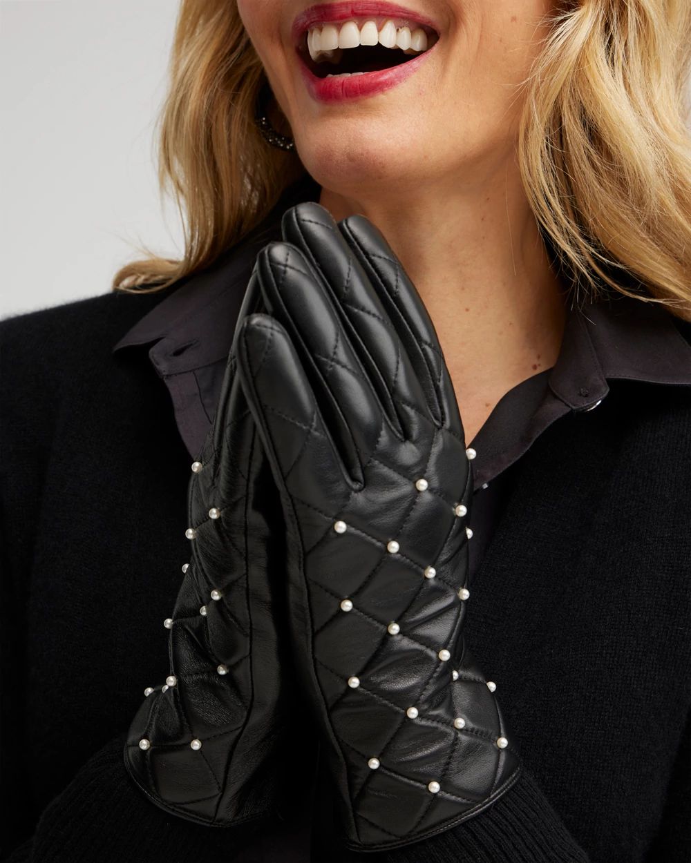 Leather Faux Pearl Gloves