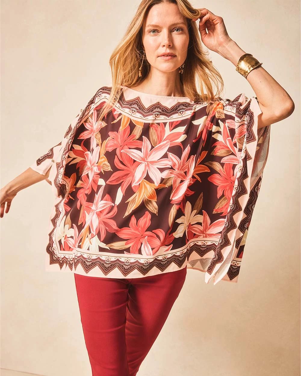 Georgette Wildflower Boatneck Poncho