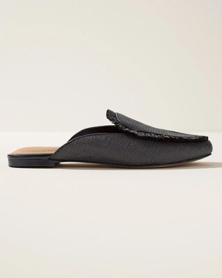 Black Fringe Raffia Mules