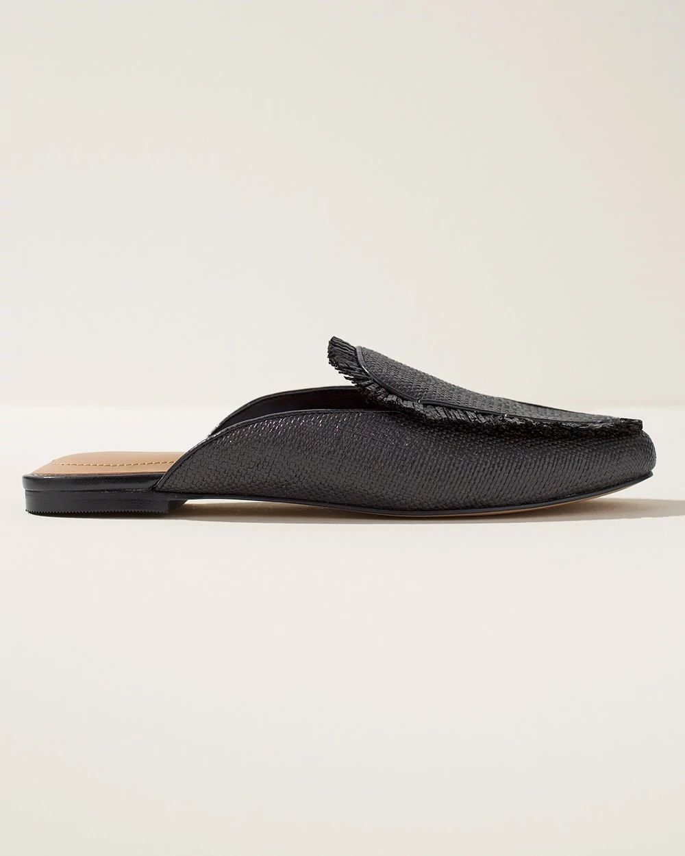 Black Fringe Raffia Mules