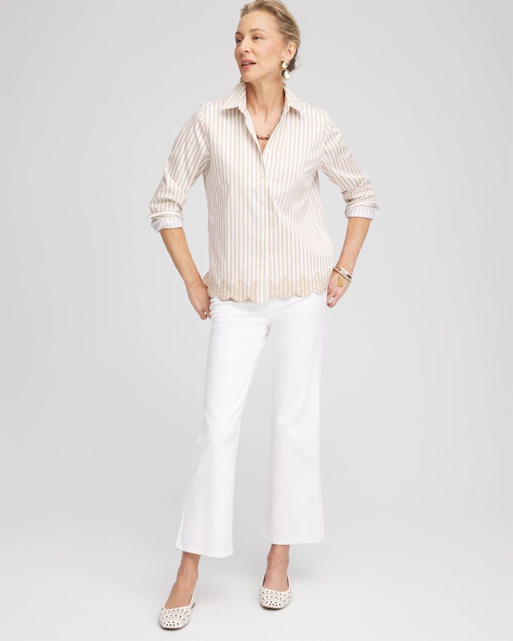 No Iron™ Scalloped-Hem Shirt
