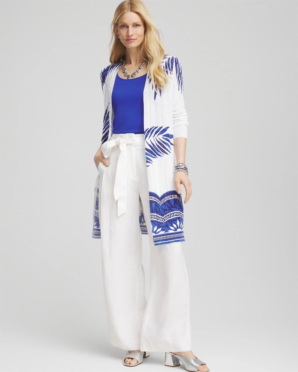 Island Motif Pointelle Long Cardigan