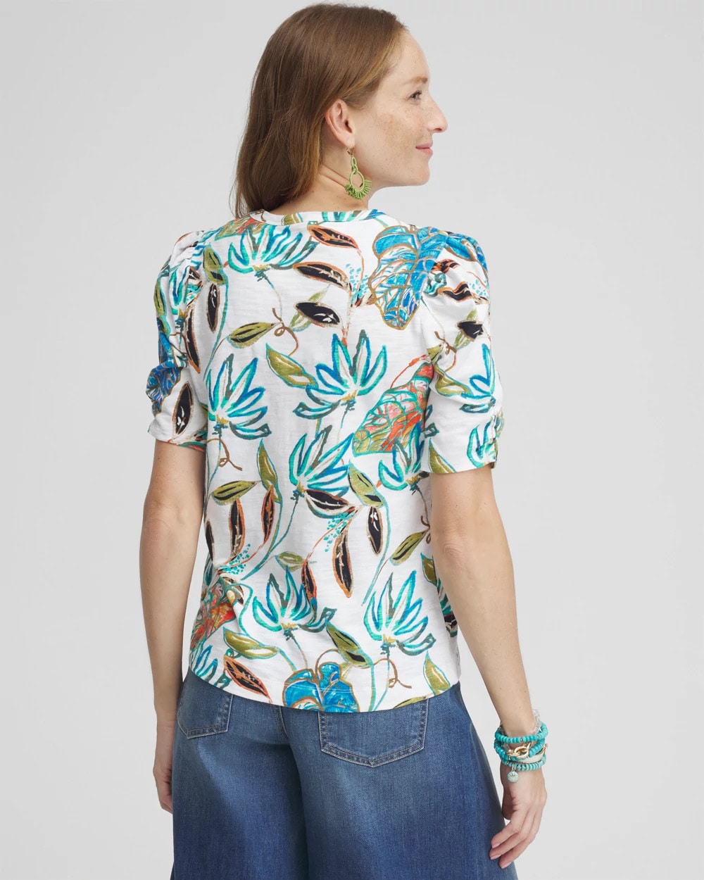 Floral Gathered Elbow Sleeve Tee