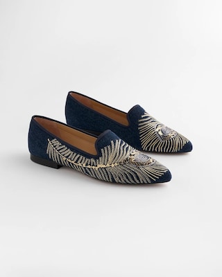 Peacock Embroidered Flats click to view larger image.