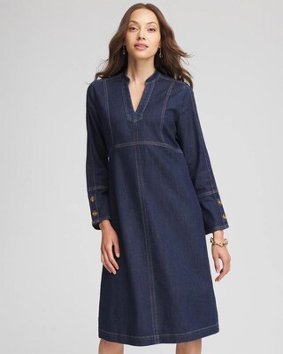 Denim Splitneck Knee-Length Dress click to view larger image.