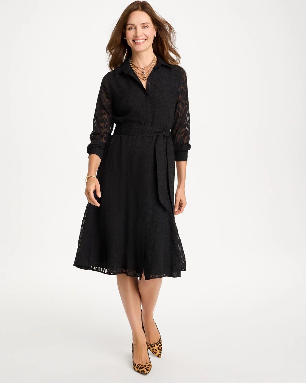 Textured Leopard Jacquard Shirtdress