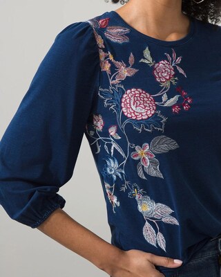 Embroidered 3/4 Sleeve Tee