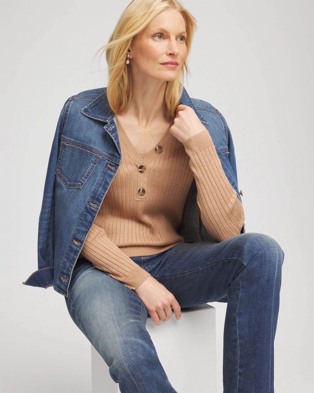 Ribbed Button Henley Sweater