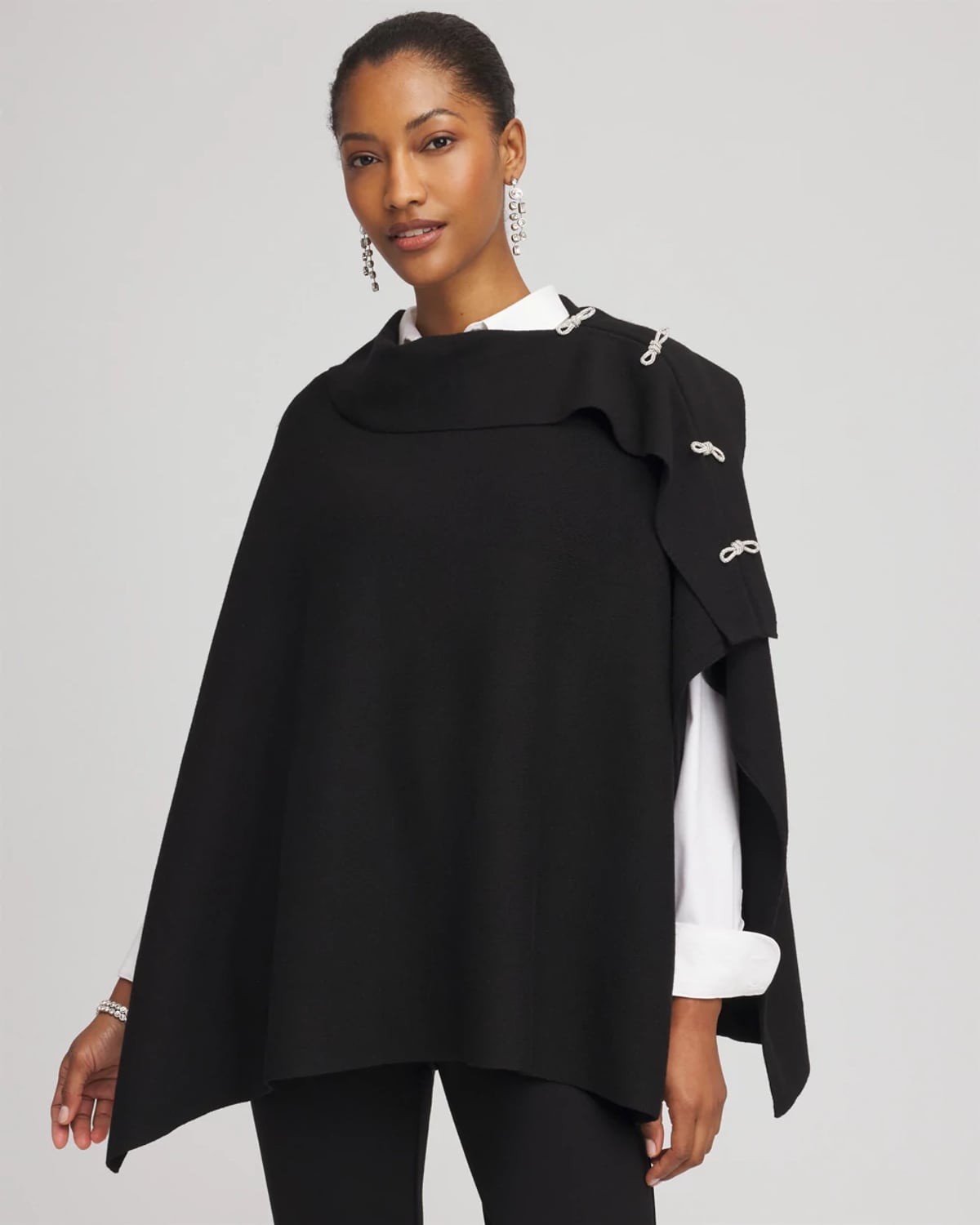 Chico's Embellished Bow Poncho In Black In Black