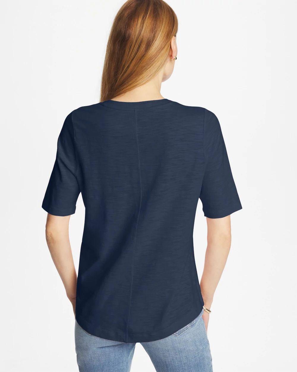 Double V-Neck Slub Rib Mix Tee