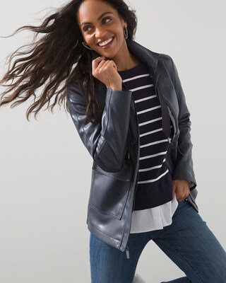 Funnel Neck Faux Leather Jacket