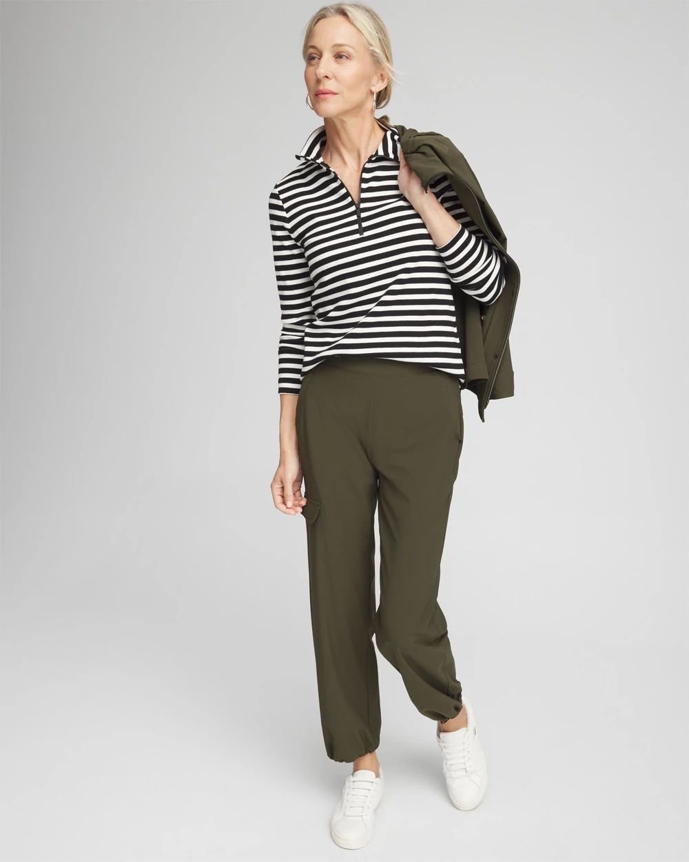 Zenergy® Stripe Mock Neck Zipper Tee