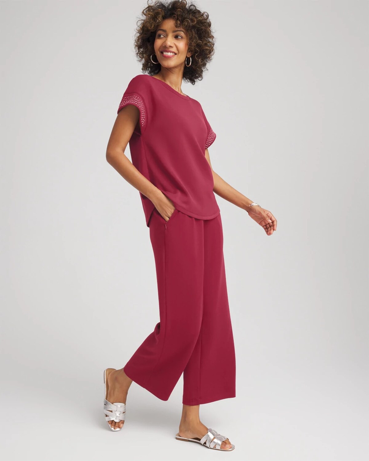 Chico's Scuba Cropped Pants In Russet Red In Red