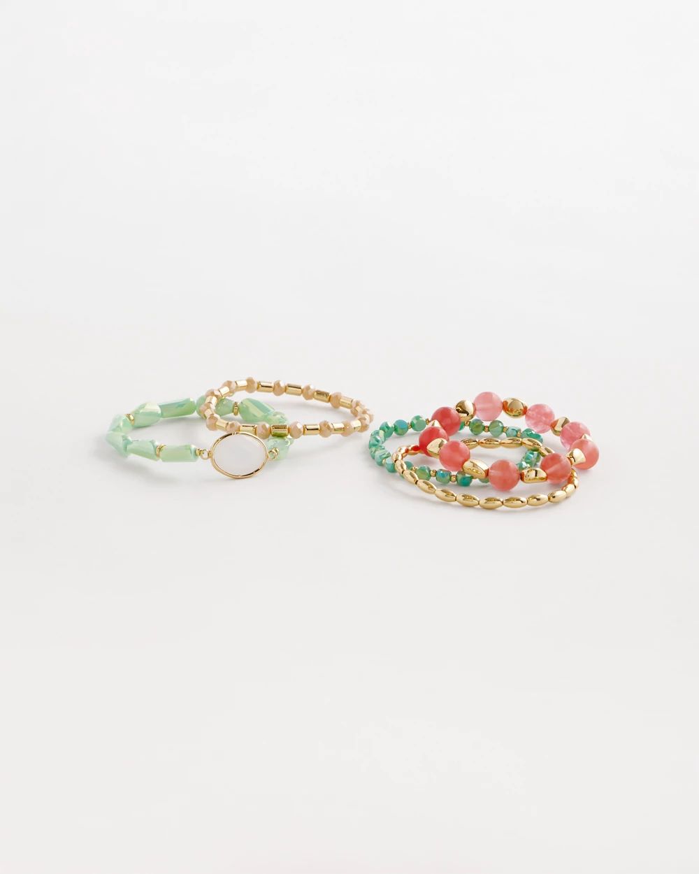 Green & Pink Stretch Set of Five Bracelets
