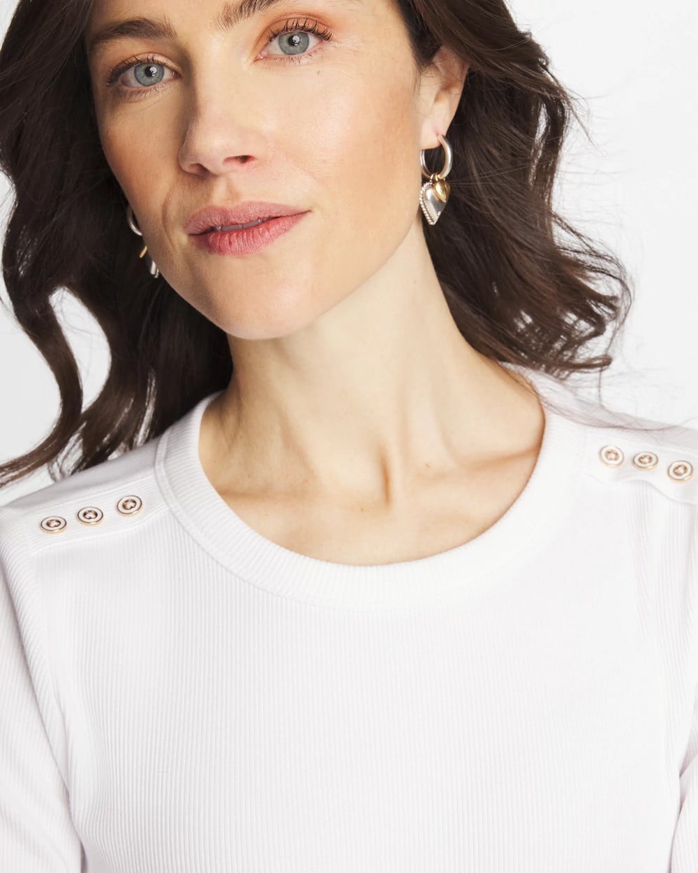 Ribbed Button Crewneck Tee