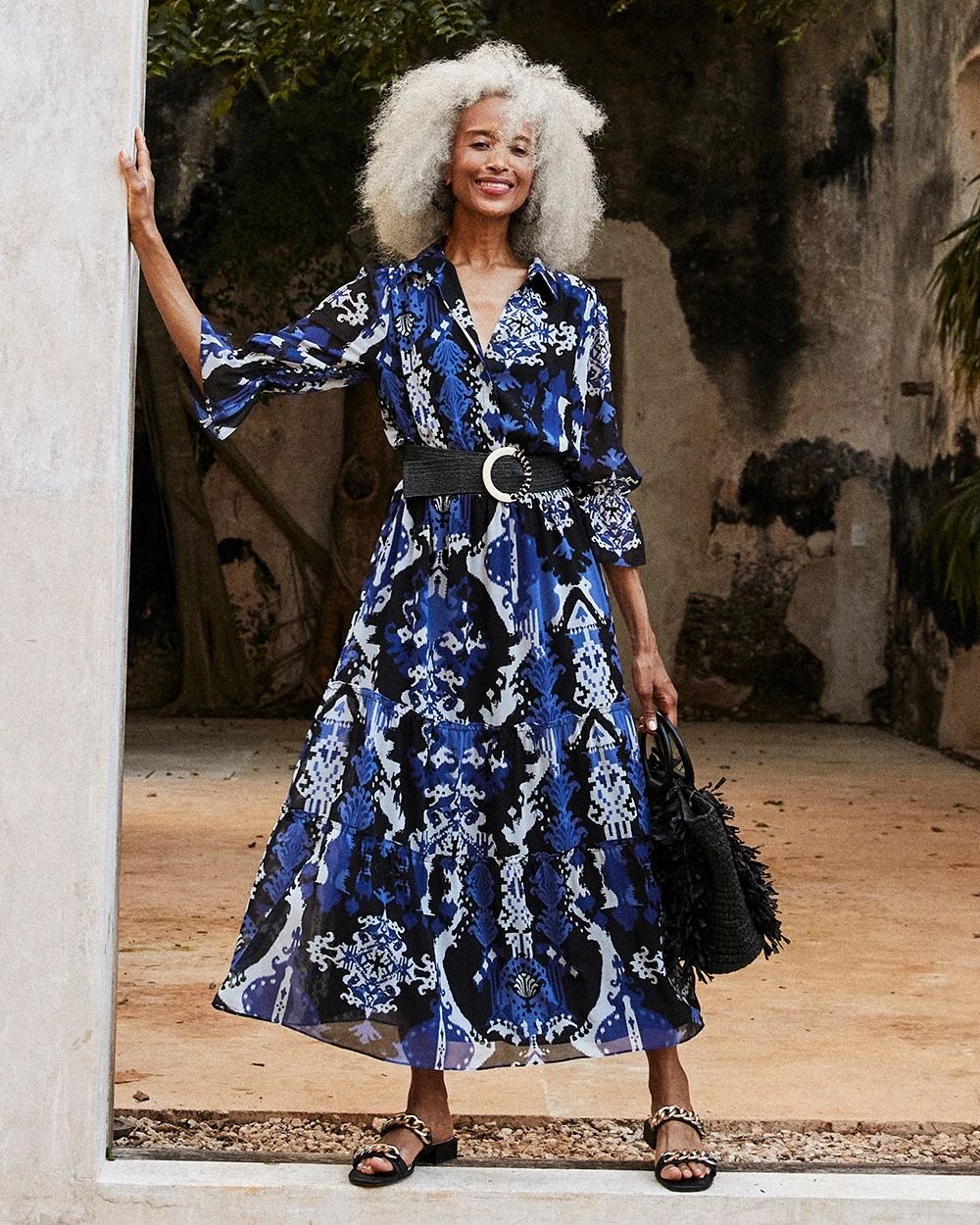 Ikat Tiered Midi Dress