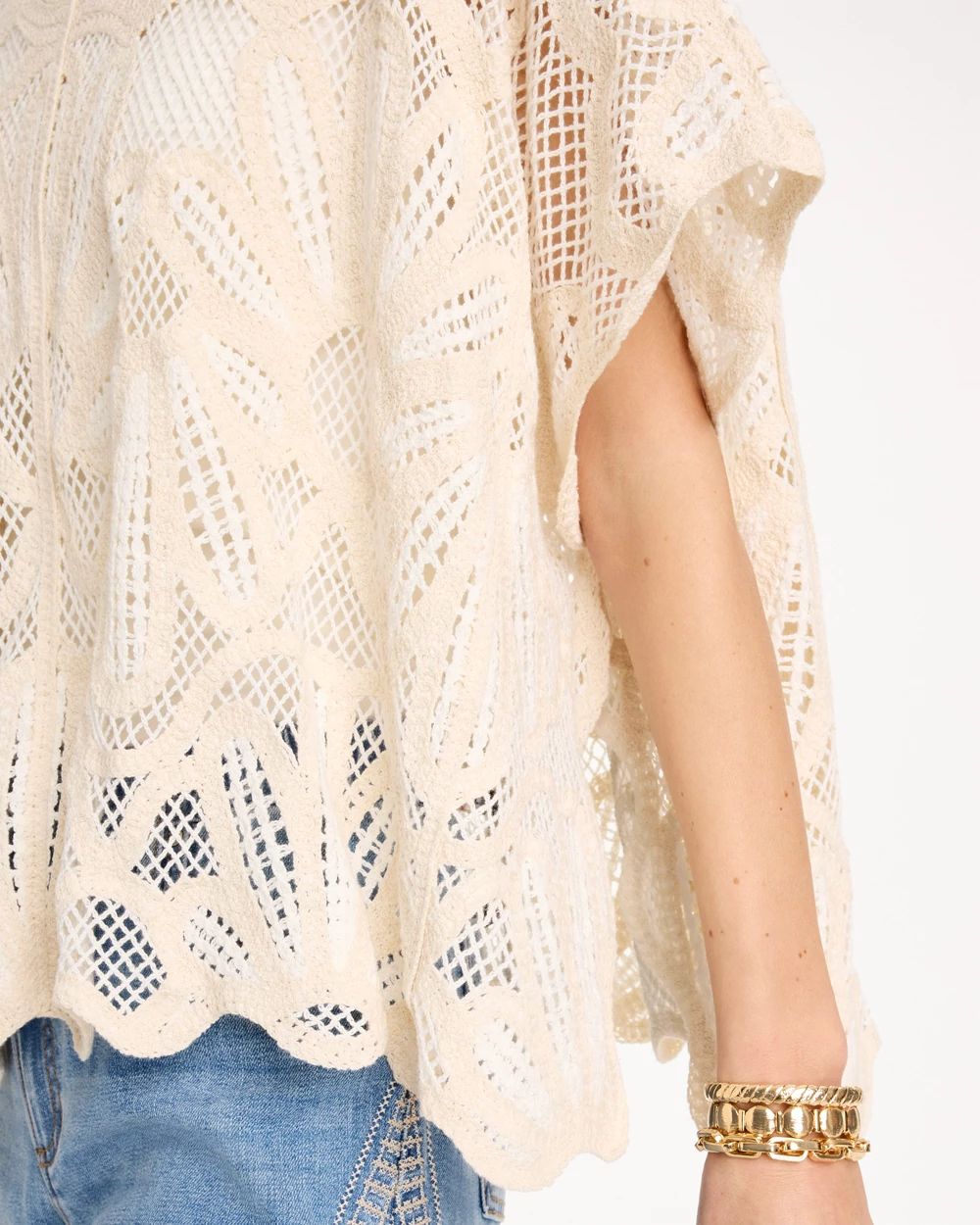 Woven Cotton-Blend Crochet Lace Poncho