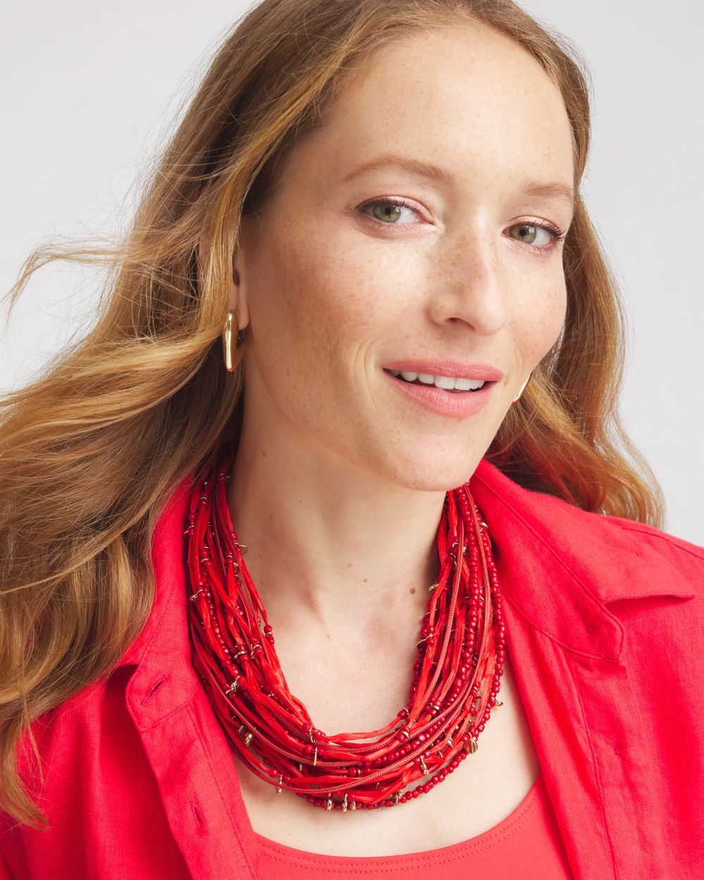 Red Raffia Beaded Necklace