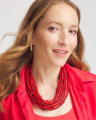 Red Raffia Beaded Necklace