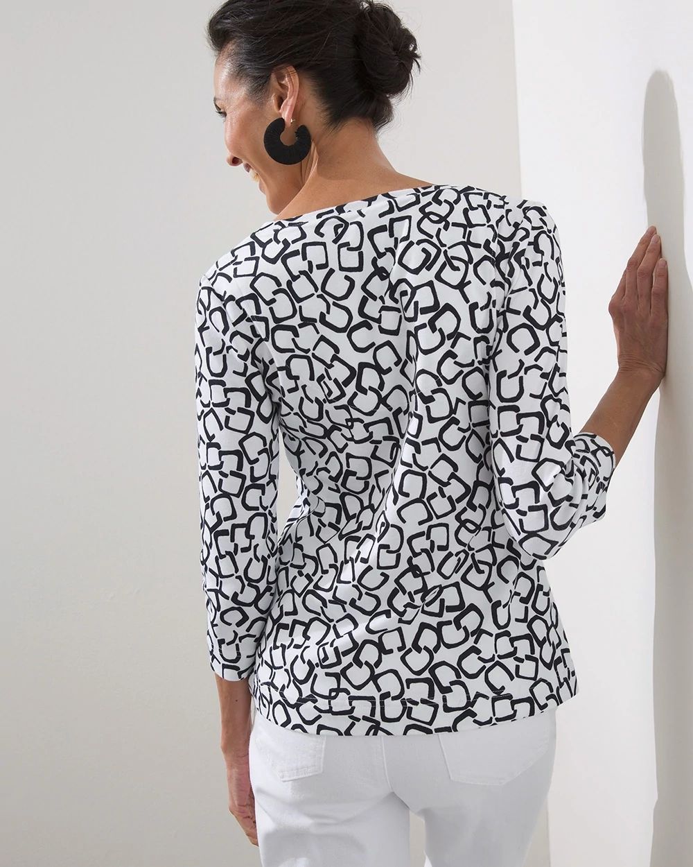 Pima Chico's Print V-Neck Tee
