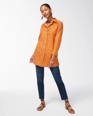 No Iron Stretch Floral 3/4 Sleeve Tunic