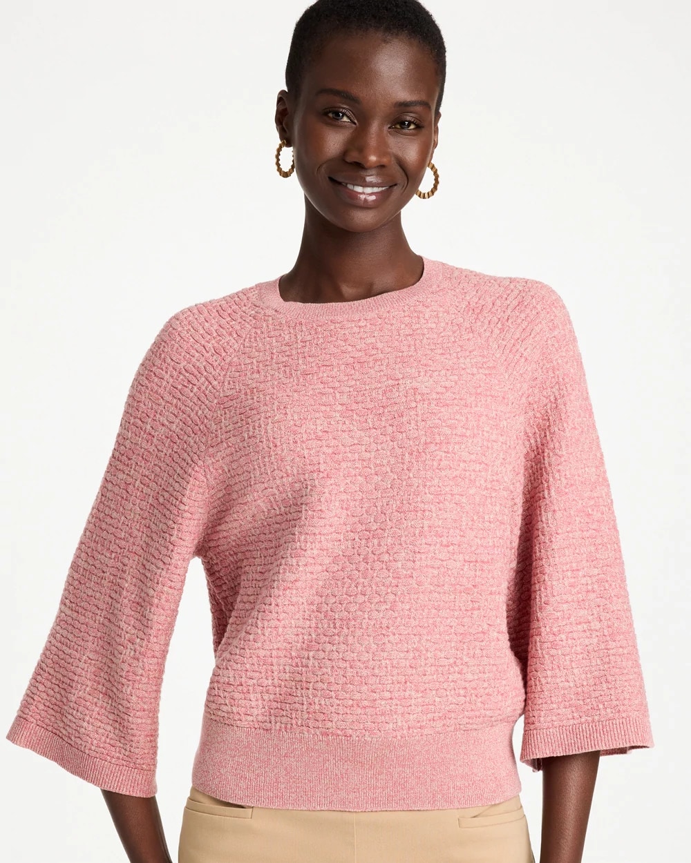 Chico's Cotton-blend 3/4 Sleeve Pullover In Baroque Rose