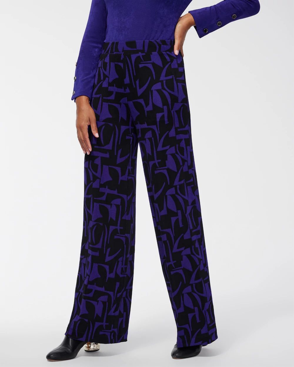 Petite Travelers Abstract Wide Leg Pants