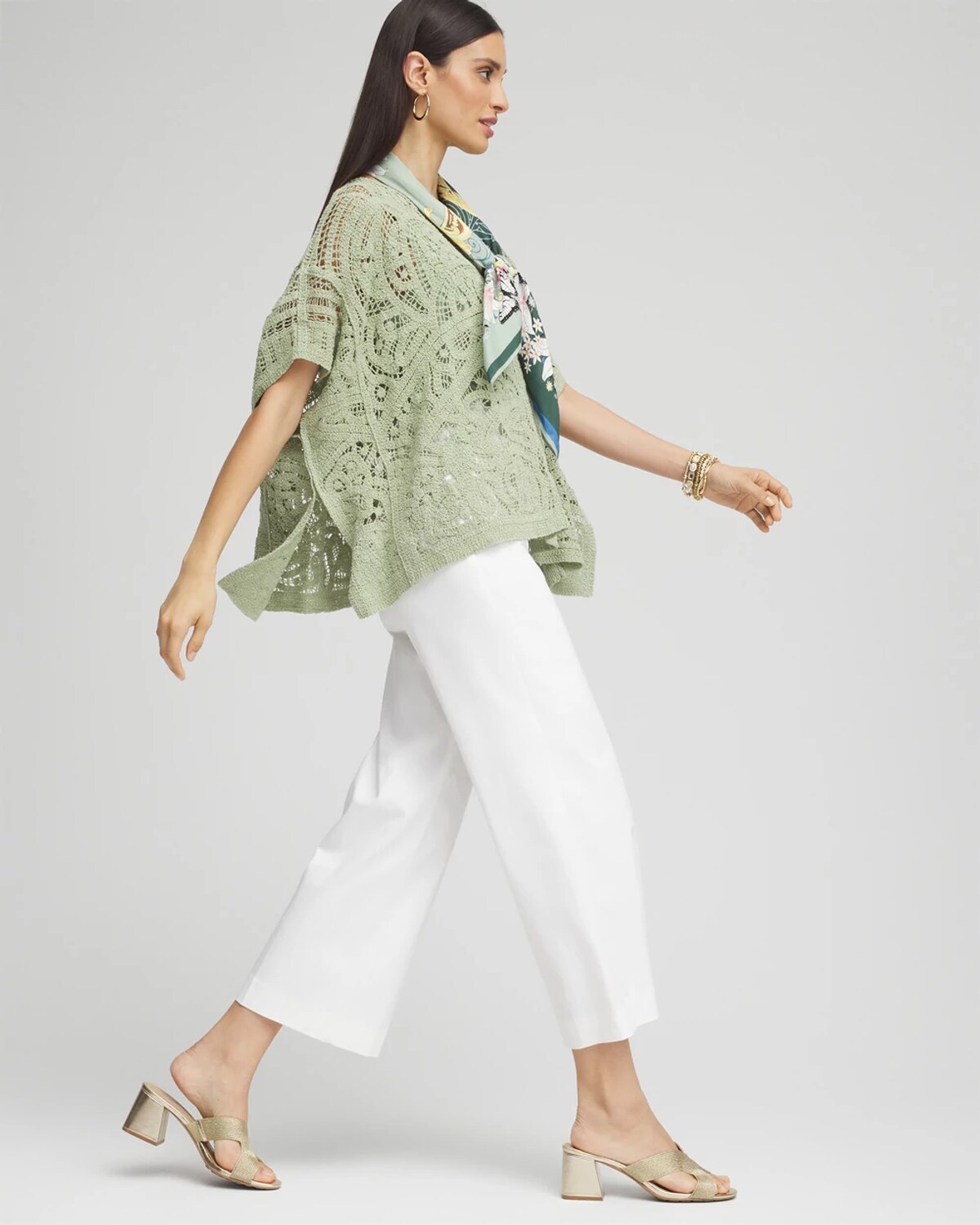 Chico's Crochet Lace Poncho In Green