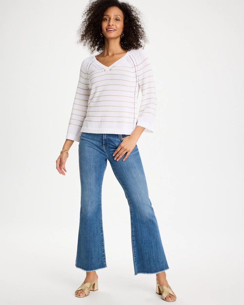 Metallic Striped Pullover Sweater