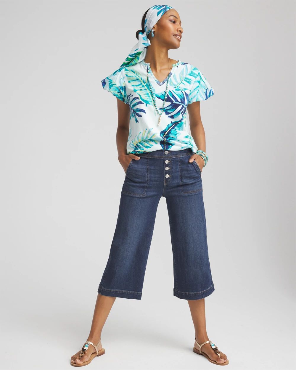 Pull-On Wide Capri Jeans
