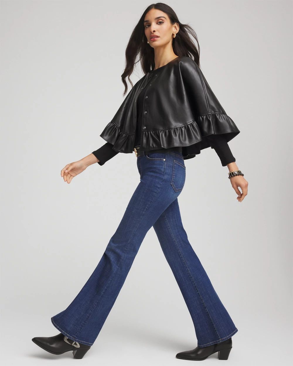 Faux Leather Ruffled Cape click to view larger image.