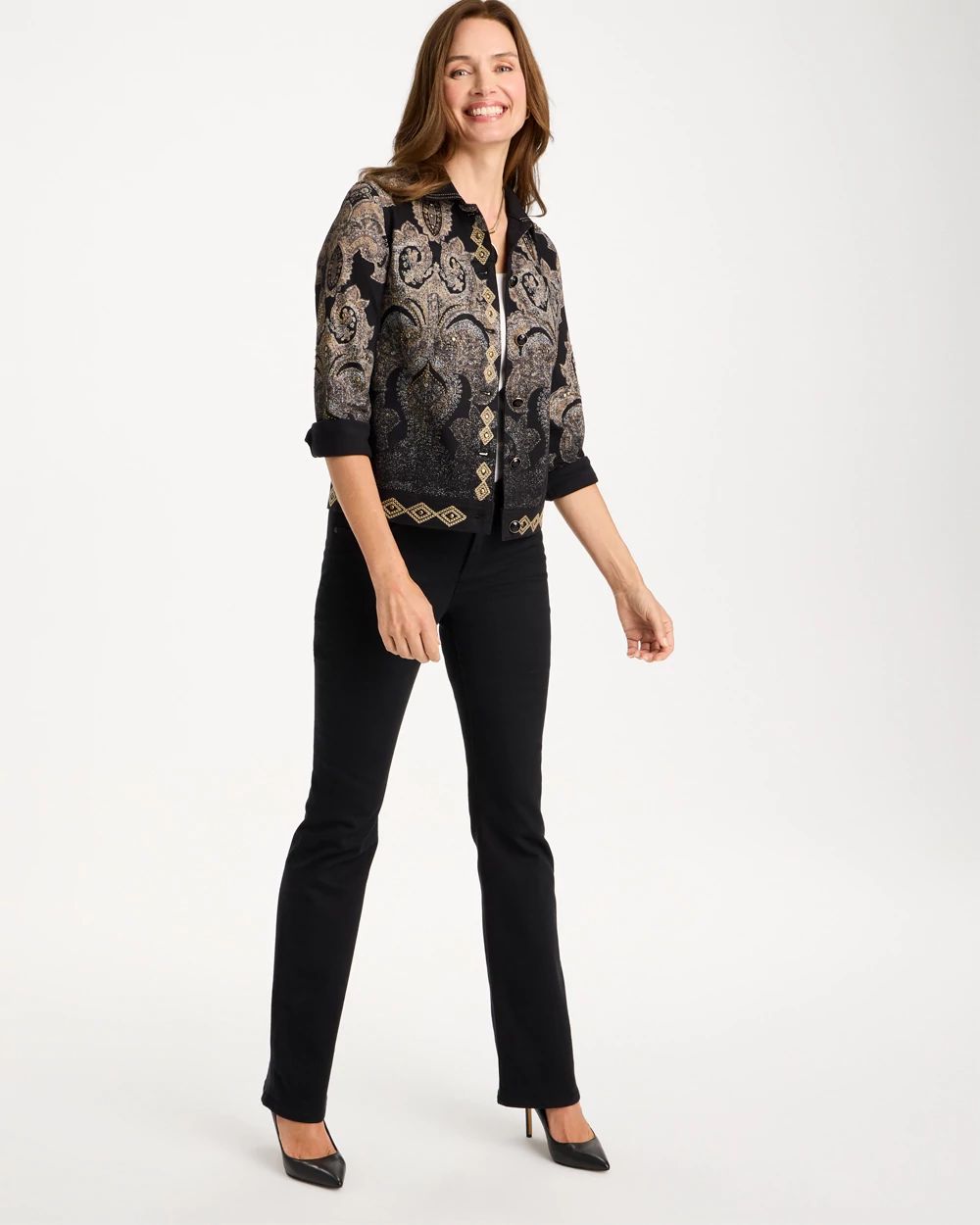 Embellished Artisanal Trucker Jacket click to view larger image.