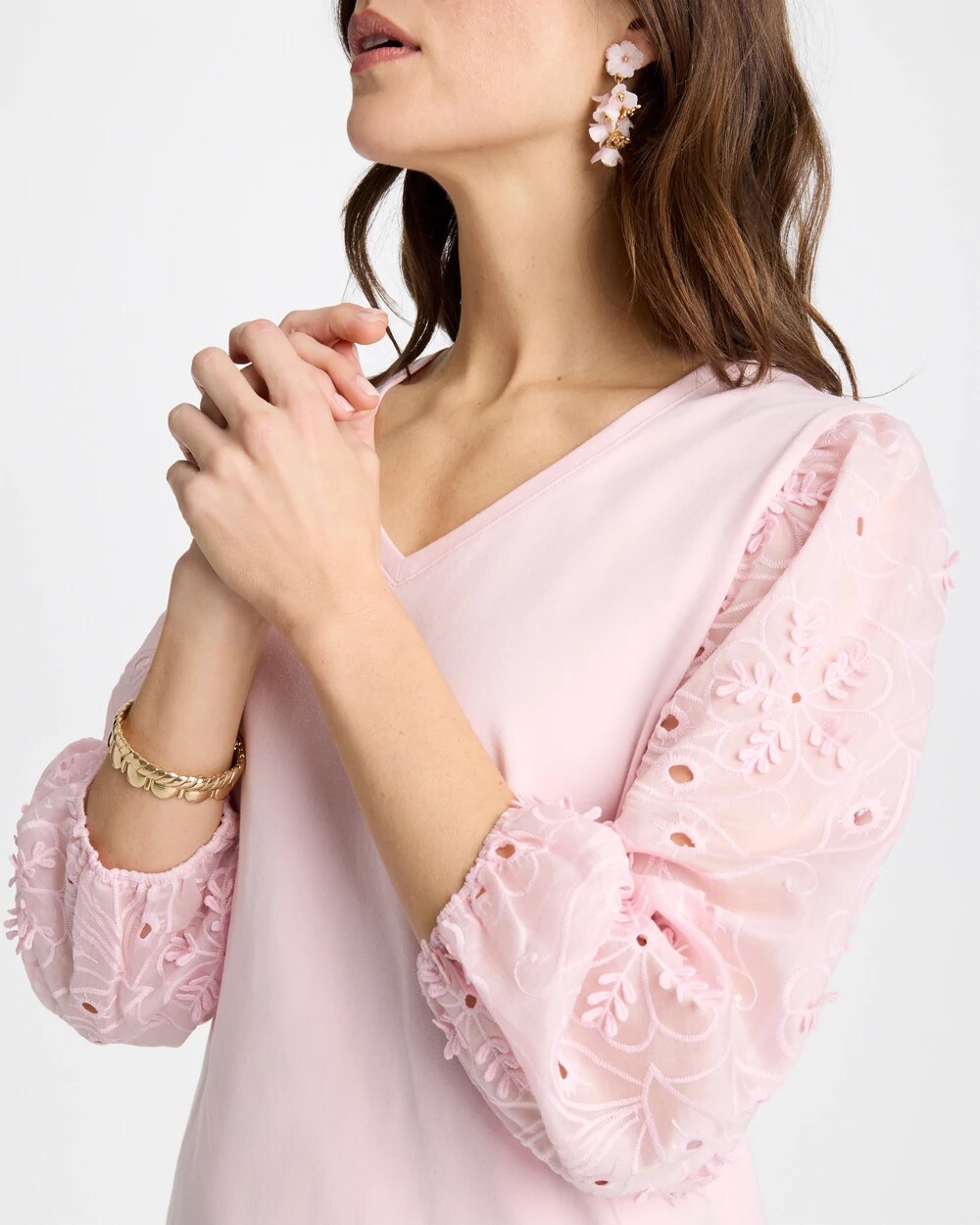 Floral Eyelet Sleeve Tee