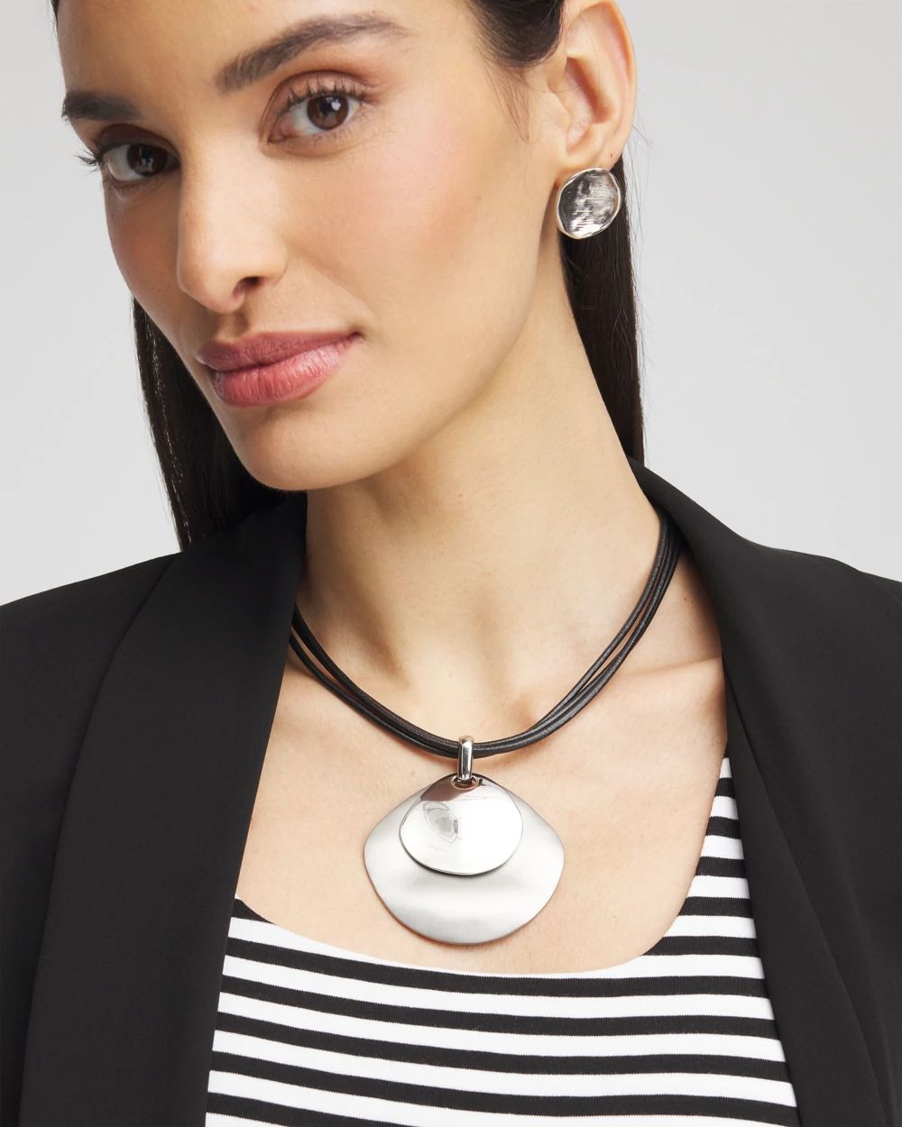 Two Tone Silver Circle Pendant Necklace