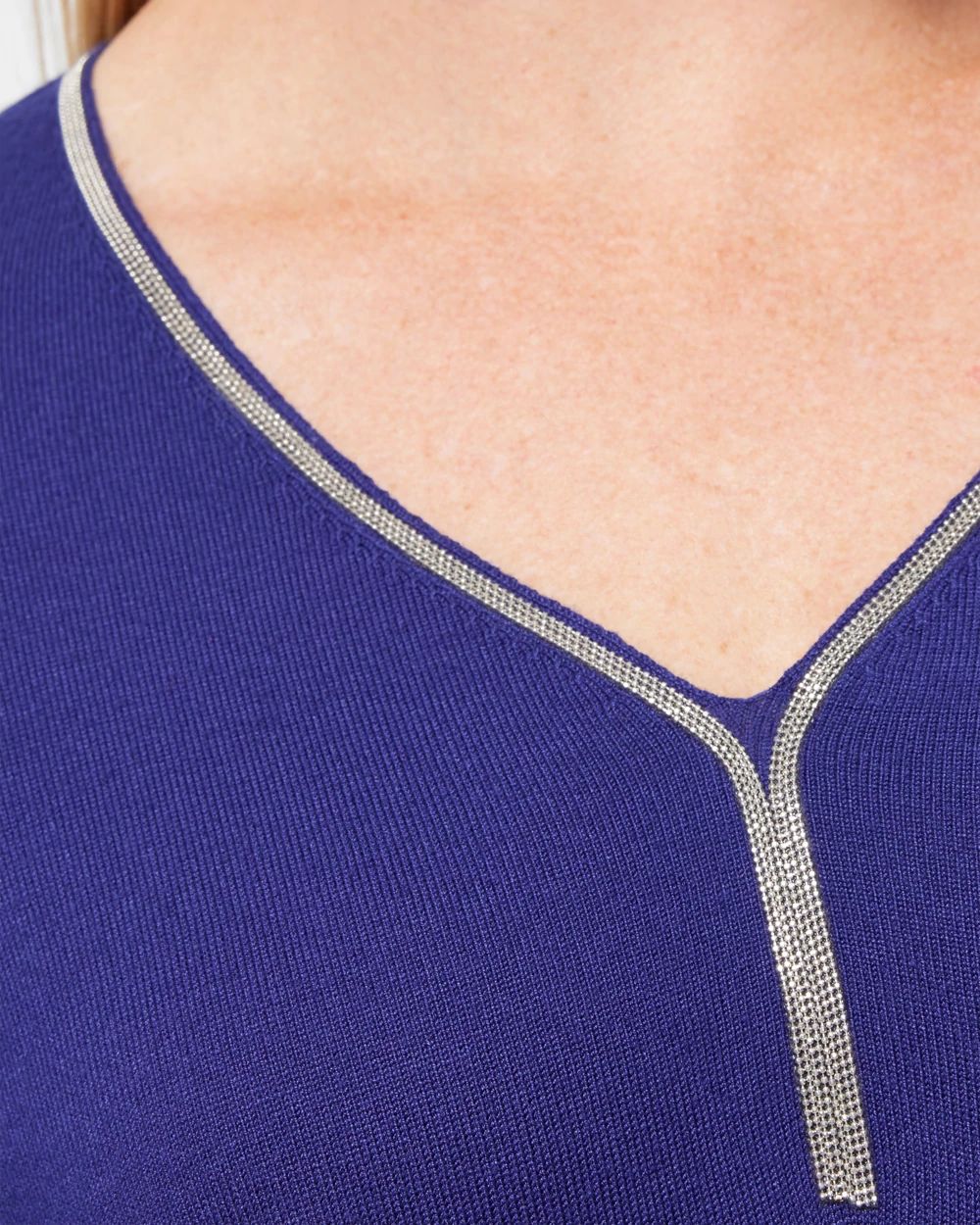 Caviar Trim V-Neck Pullover Sweater click to view larger image.