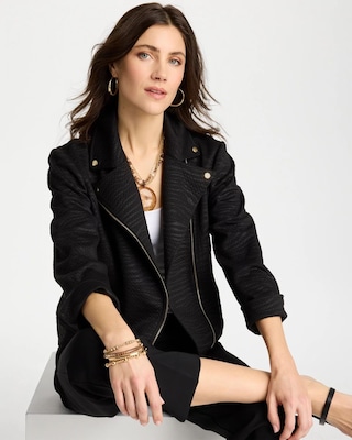 Embossed Knit Moto Jacket click to view larger image.