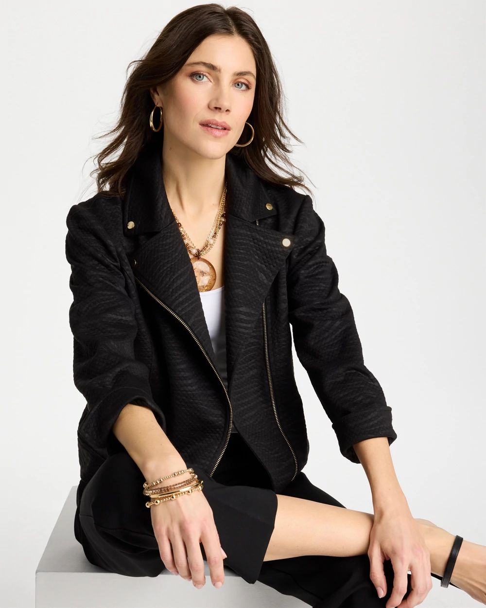 Embossed Knit Moto Jacket