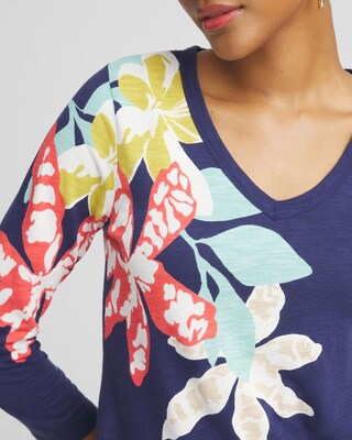 Floral V-neck 3/4 Sleeve Tee click to view larger image.