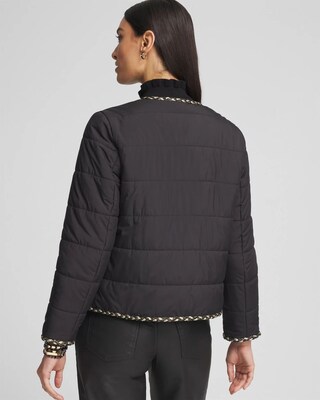 Tweed Trim Faux Nylon Jacket click to view larger image.