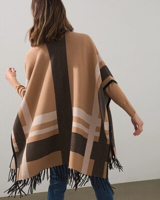 Jacquard Plaid Fringed Ruana Wrap