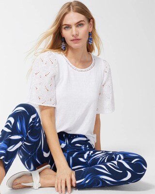Linen Blend Eyelet Sleeve Top