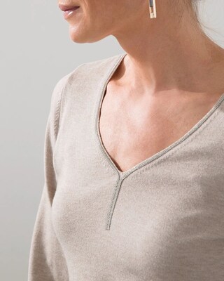 Caviar Trim V-neck Pullover Sweater